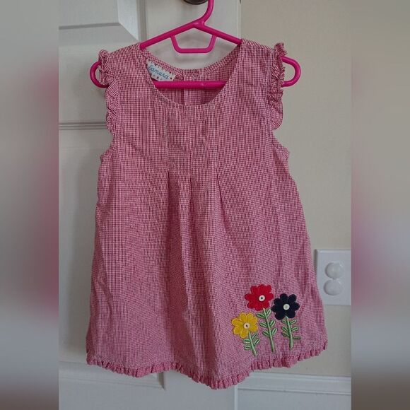 Samara red white gingham dress with floral Applique Dress size 4T - Picture 1 of 10